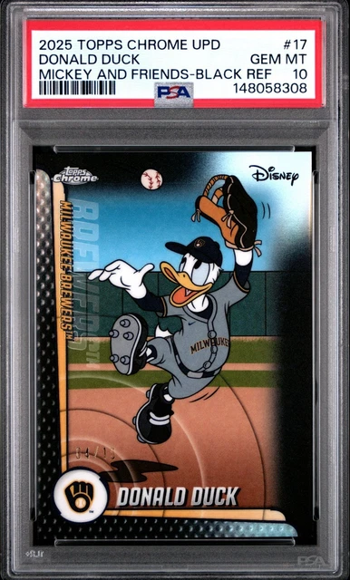 2025 Topps Chrome Update Mickey & Friends Donald Duck Black Refractor /10 PSA 10