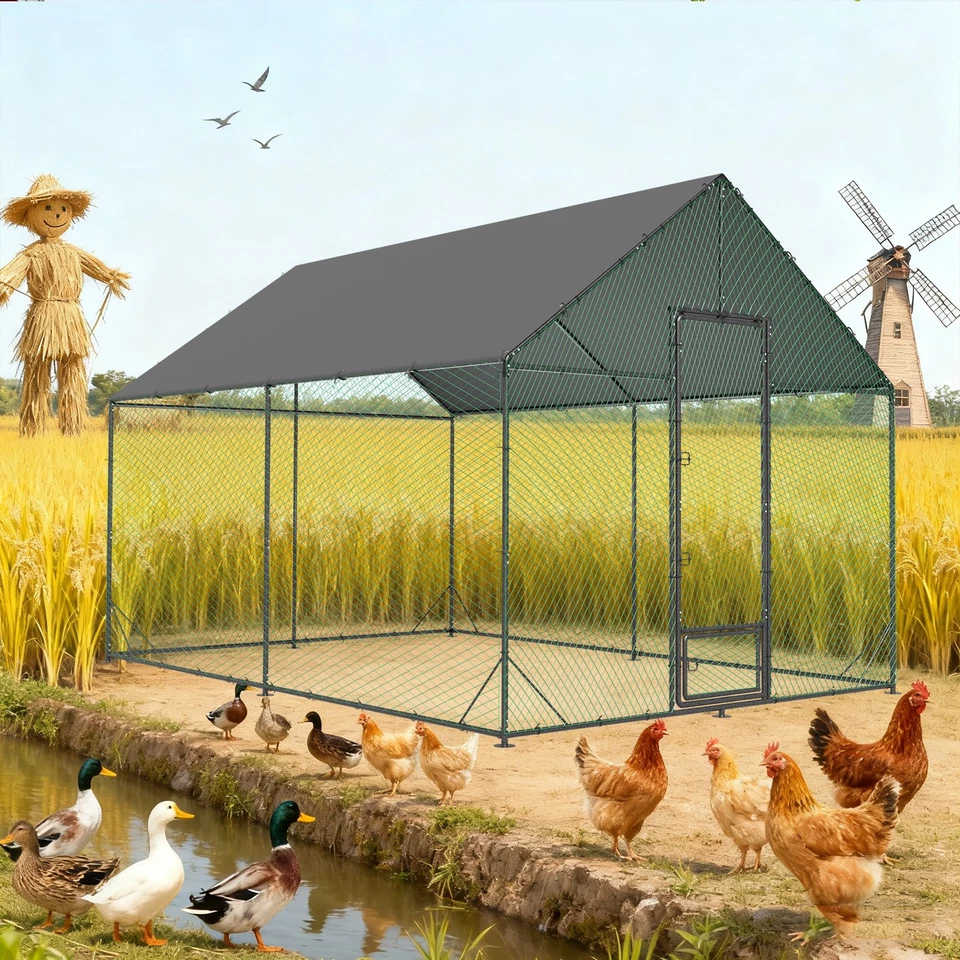 Большой металлический курятник с ручкой для бега 20 x 10 x 9 дюймов для прогулок в клетке для птицы - Изображение 2 из 4