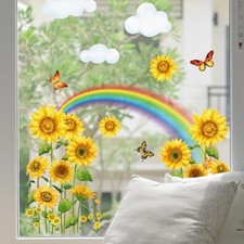 Sunflower Window Clings Rainbow Flower Window Decals Summer Sunflower Rainbow