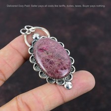 925 Silver Oval Rhodonite Stone Sister Bezel Engagement Birthday Pendant Jewelry
