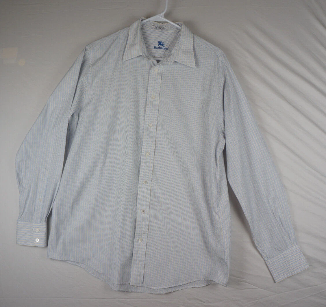 Camicia elegante vintage BURBERRY righe blu bianco righe uomo bottoni 16 5 35 USA
