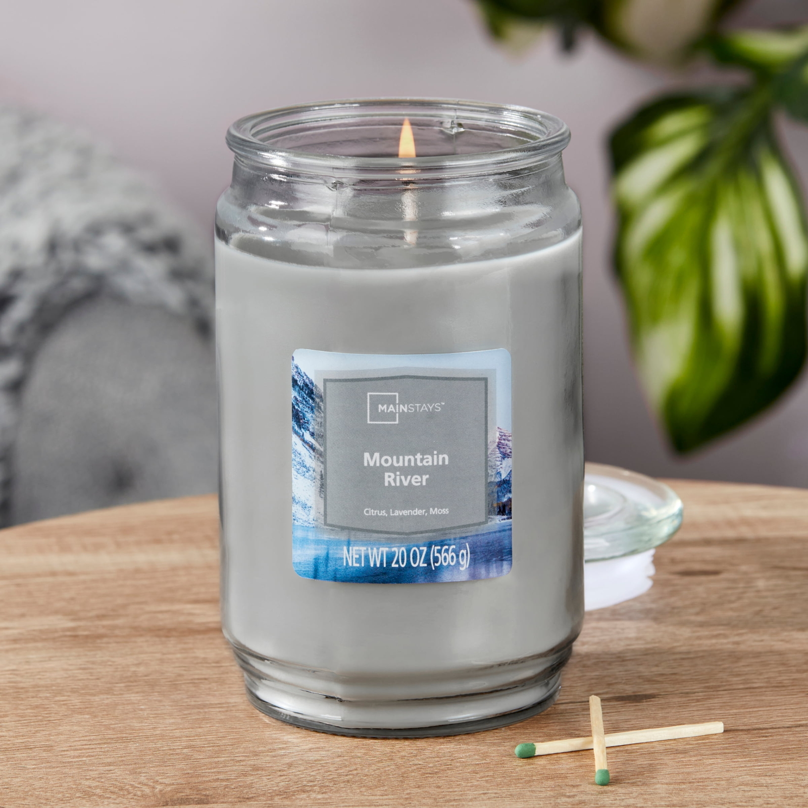 Mainstays Mountain River Scented Single-Wick Large Glass Jar Candle, 20 oz