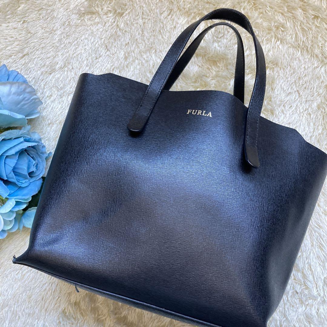 Sally Furla Leather Bags Auth FURLA Sally Black Leather Tote Bag