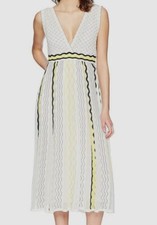 2495 M Missoni Womens White Stretch V-Neck Sleeveless Scalloped A-Line Dress 36