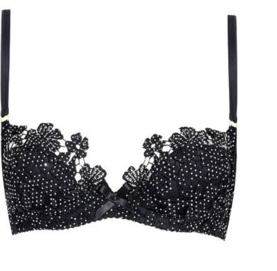 Agent Provocateur Soirée Ilona Black Swarovski Bra Rare 36B Floral Burlesque