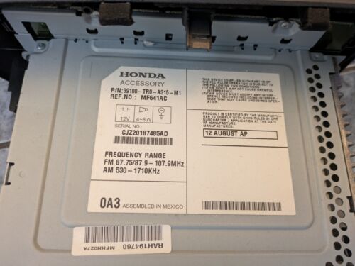 2012 Honda Civic Am Fm Cd Player Radio Receiver 39100-TR0-A315-M1 MF641AC - Picture 3 of 7