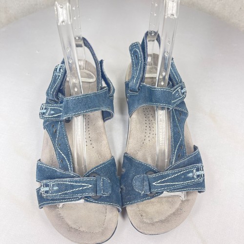 EARTH ORIGINS Womens 7W Sophie Blue Suede Hiking Sandals Hook & Loop Comfort - Picture 2 of 9