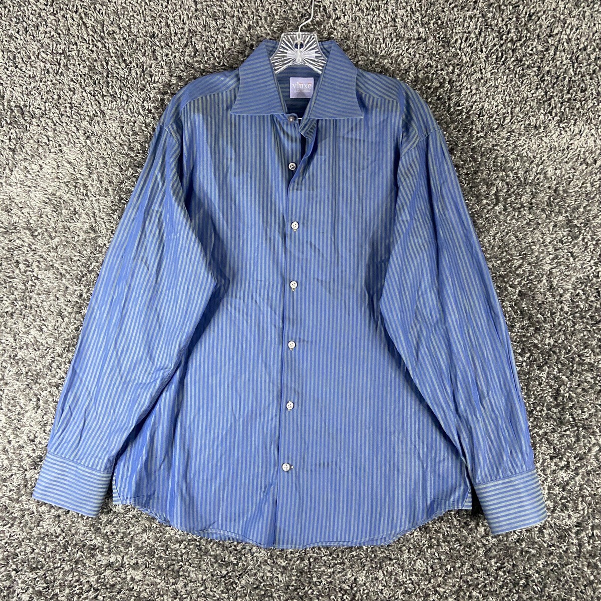 ★LAUL★OVER FIT VERTICAL STRIPE SHIRTS_NAVY Vluxe by Lucky Nahum Dress Shirt Blue Green Striped Men's L