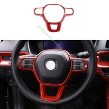 For Honda Civic 11th 2022-2023 2024 Red Carbon Fiber Steering Wheel Strip Cover