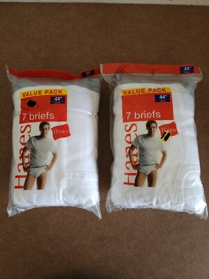 2x NEW 2006 HANES Cotton Briefs Underwear White Sz 44 Value Pack 7 Pair Mens VTG