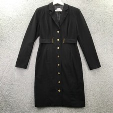CALVIN KLEIN Dress Womens Size 6 Black Sheath Coat Style Long Sleeve Gold Button
