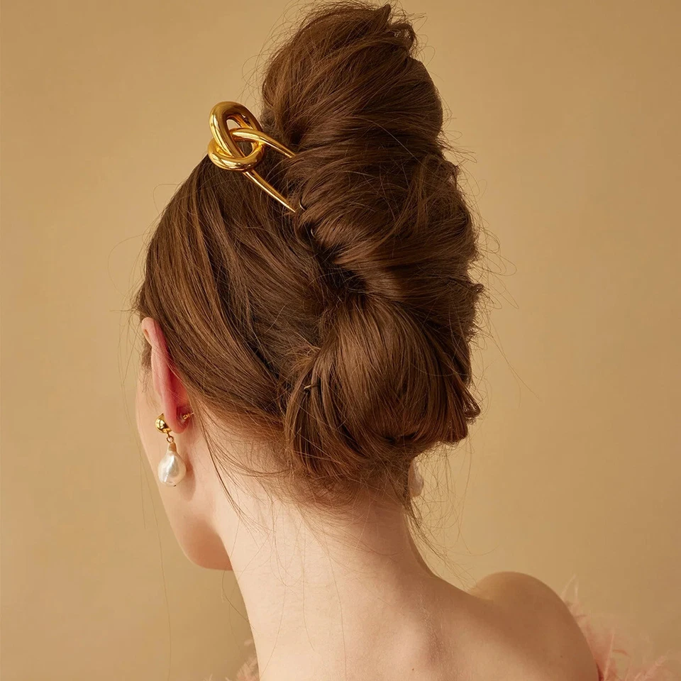 Horquilla de moda para mujer enchapada en oro de 18 quilates de acero inoxidable nudo sólido en U Foto 3 de 4