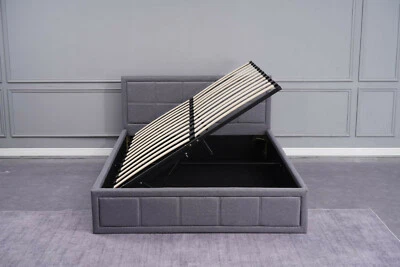 Ottoman storage bed Grey Upholstered gas side lift Fabric 3ft 4ft 4ft6 single