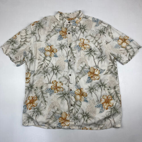 Island Shores 100% Rayon Cream Floral Hawaiian Shirt , Size XL
