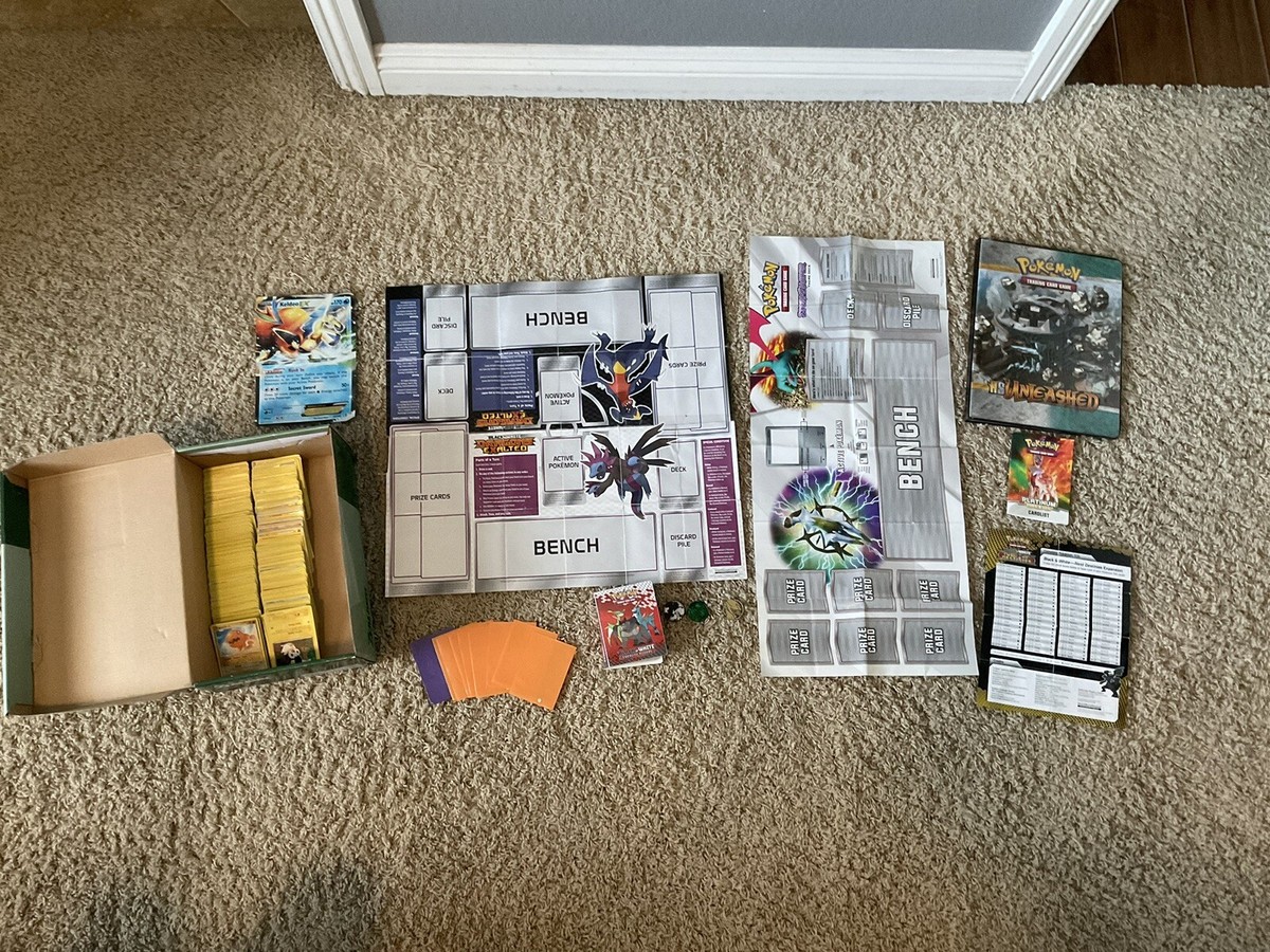 500 Pokemon Cards, Jumbo Card, Playing Mats, Sleeves, Coins, Folders And  List