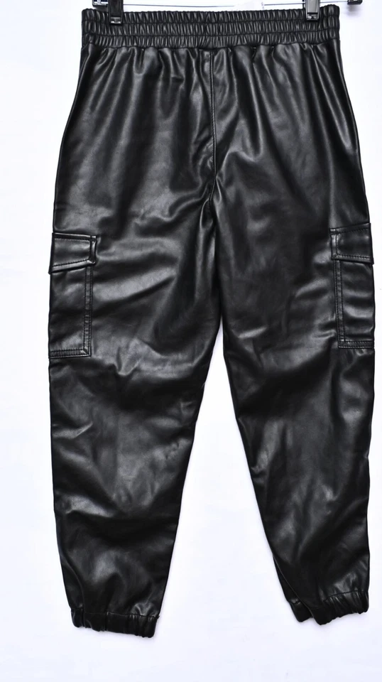 Girls Gap Kids Faux Leather Jogger Pants XL Black Elastic Waist & Pockets - Image 3 of 4