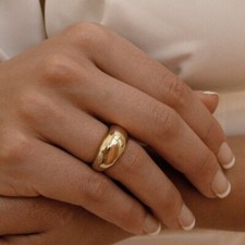 Chunky Gold Dome Ring Waterproof Non-Tarnish Statement Ring for Everyday Wear