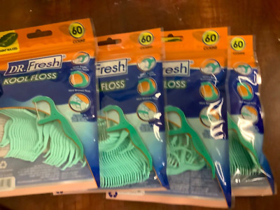 4*Dr Fresh Kool Floss 60 Count Mint Wax Floss Picks NEW Dental Teeth Pics 240ttl