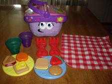 EUC Leapfrog Shaped and Sharing Pink Picnic Basket Educational Music COMPLETE