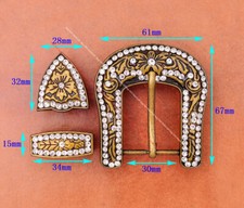 Brass Crystal Rhinestone Western Cowboy Floral Belt Buckle Set Fit 30MM Strap