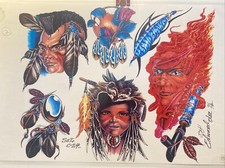 Vintage 1996 Wall Art Tattoo Flash Sheet By Edward Lee Native American Peace