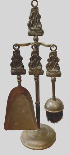Vintage/Antique Brass Primitive Victorian Fireplace Set 16.5" Tall Boat Ship