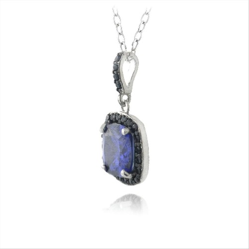 925 Silver 2.75ct Simulated Tanzanite & Black Spinel Square Necklace, 18" - Picture 3 of 3