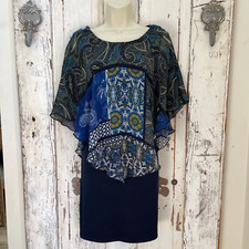 En Focus Studio Size 4 Woman's Blue Green White Gray Black Paisley Blouson Dress