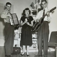 2 Vintage Photos People Musicians Playing Music Guitar Accordion 1949