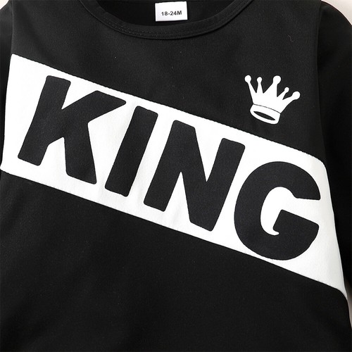 2PCS Baby Boys Pullover Long Sleeve Round Neck KING Printed Top Pants Set Winter - Picture 8 of 13