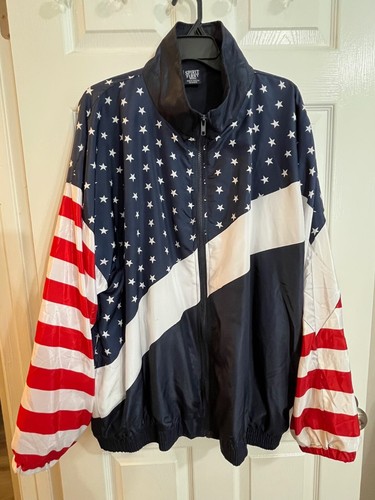 Vintage Spirit First USA Flag Windbreaker Jacket Men's XXL Patriotic Stars Strip - Picture 2 of 13