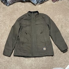 Carhartt Jacket Youth Medium Green Canvas Workwear Insulated Full Zip Winter