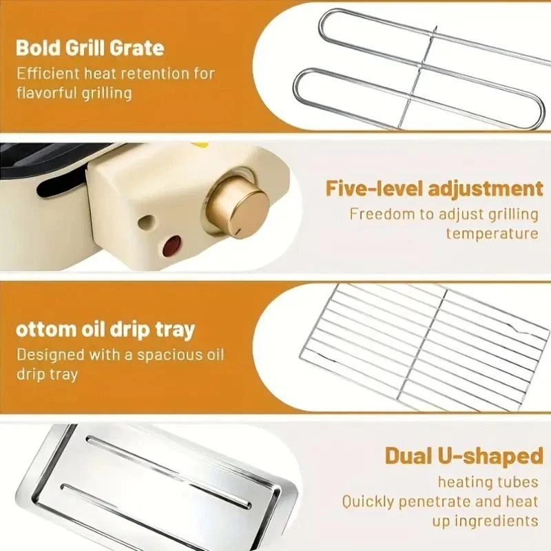 Electric Smokeless Indoor Grill 1500W Non-Stick BBQ Griddle Hot Pot Cooker - Image 4 of 4