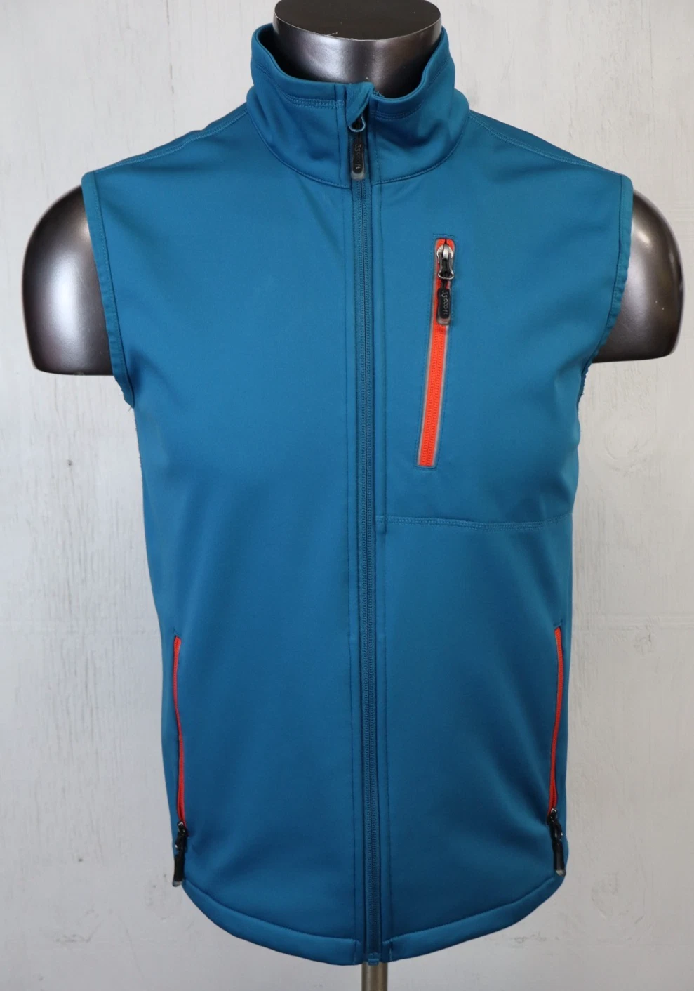 33,000ft Vest Mens Size S Blue Orange Softshell Full Zip Outdoor Pockets Hiking