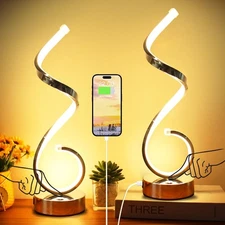 Modern Spiral Table Lamp Set of 2, 10W Touch Control Table Lamp with USB Char...