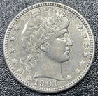 1901 Barber Silver Quarter 25c Choice XF+ Details Extremely Fine