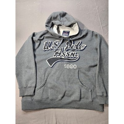 US Polo Assn Mens Hoodie Gray Applique Logo Sweatshirt Size L 1890 Graphic