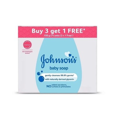Johnson's Baby Soap For Bath Combo Offer Pack, 150g (Buy 3 Get 1 Free)