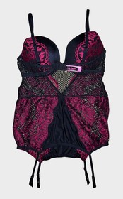 La Senza Black Magenta Lace Mesh Bustier Corset Garter Lingerie New XL XG New