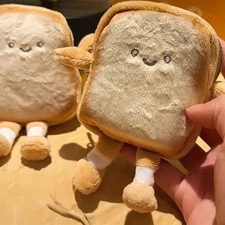 Cartoon Toast Coin Purse Keychain Women Cute Plush Bread Doll Earphone Coin Key 