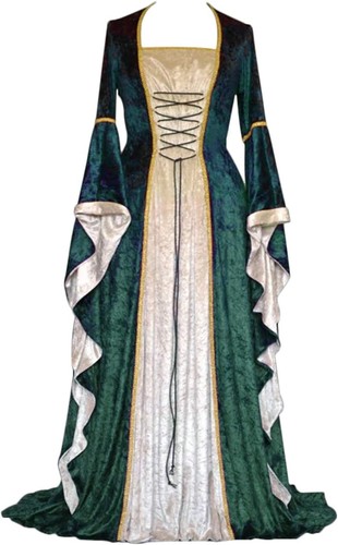 Renaissance Dress Women Medieval Costume Irish Over Dress Lace Up Gown Cosplay