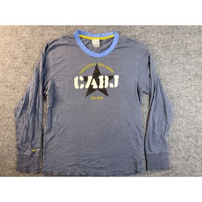 Nike Boca Juniors Mens M Blue Long Sleeve Graphic Tee Cotton Distressed CABJ