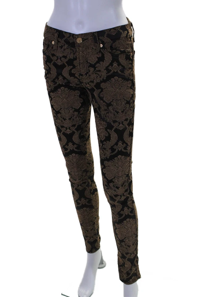 Pantalones ajustados 7 For All Mankind para mujer brocado negro marrón talla 26 Foto 2 de 4