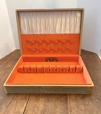 Vintage HOLMES & EDWARD’S Inlaid WOOD Flatware SILVERWARE Chest BOX 15.50”W