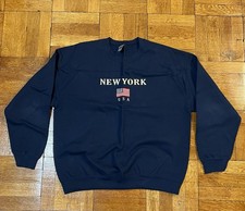 NYC Vintage Navy Crewneck Embroidered USA Flag XL Heavyweight Cotton Pullover