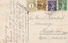 Schweiz: 1911: Ansichtskarte Freudenberg Porto als Freimarke verwendet