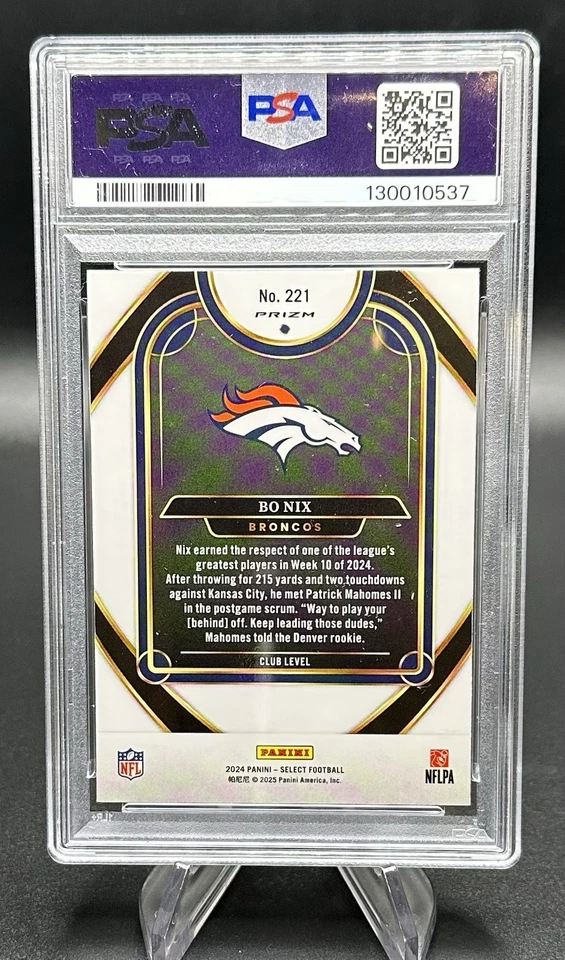 2024 Panini Select - Club Level Bo Nix #221 RC Black & Orange Shock PSA 10 🔥 - Image 2 of 2