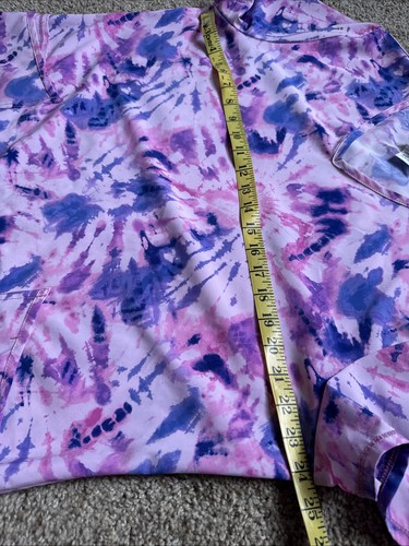 Womens XL Tye Dye Scrub Top V Neck - Pink Purple Scrubstar EUC - Picture 3 of 8