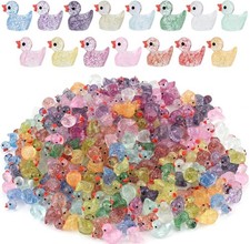 240pcs Mini Glitter Ducks - Colorful Tiny Small Little Resin Ducks for Dollhouse