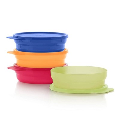  Brand New Tupperware Microwave Reheatable Cereal Bowls Set Of Four~Multicolor*